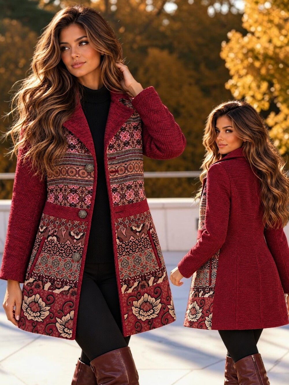 Desigual Whimsigoth Tapestry Sz M Blazer Jacket Burgundy Floral Boho Maximalist